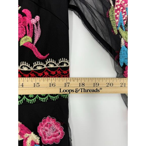 By Megyn Maxi Dress Women Size 10/12 (Estimated) Black Embroidered Floral Mesh - Picture 10 of 12